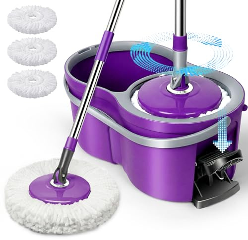 Spin Mop and Bucket with Wringer Set,Masthome 360°Spinning Bucket System with 3 Reusable Pads,EasyWring Microfiber Mop and Buckets for Floor Cleaning, Wet Dry Floor Mop for Home & Office