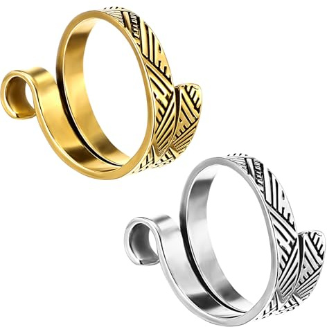 Tyqour 2 Stück Verstellbare Häkelringe Finger Metall Häkelring für Finger Gold Silber Häkelringe Geflochtener Strickring Häkel Zubehör Garnführungs Crochet Ring für Frauen Mädchen Häkelliebhaber