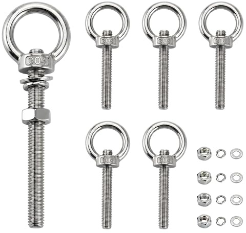 6 Pcs Außengewinde Ringschraube Edelstahl M8 x 80mm: Ösenschrauben mit Unterlegscheiben und Sechskantmuttern für Befestigens und Aufhängung