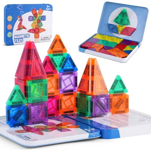 AOOSA 40 st mini magnetiska byggplattor reseplattor med förvaringsburk | pedagogiska leksaker för reseset, magnetiska block, byggleksaker för resor