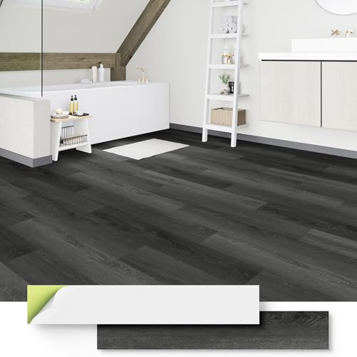 ATOPOSE PVC Bodenbelag,Vinylboden Selbstklebend Holzoptik Wasserdicht | 3,0 mm 28 Stück für 3,9 m², Kratzfest, Kleberückstandslos Entfernbar für Haus‑ Und Leichtgewerblichen Einsatz,Graue‑Eiche
