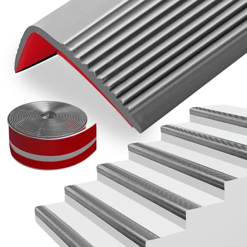 Yawfold Treppenkantenprofil Selbstklebend 50mm×25mm×12m Rutschfeste Treppenkantenprofil PVC Treppenstufen Verkleidung Treppen Kantenschutz für Außen und Innenbereich (Grau)