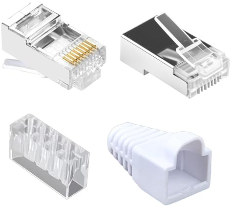 xruc 20 Unidades Conectores RJ45 Cat 6A Blindado Standard, Conector LAN RJ45 Cat 6 6A 5e para Cable de Instalación, Clavijas Ethernet con Guía y Funda, Compatible con PC PS4 Modem TV Box