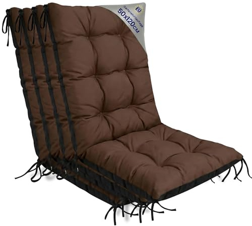 Amazinggirl Gartenstuhl Hochlehner Auflagen Set: 4X 50x120 cm - Sitzauflagen Gartenmöbel Gartenstuhlauflagen Polster Auflage für Gartenstühle Sitzpolster Outdoor Stuhlauflagen Sitzkissen Braun