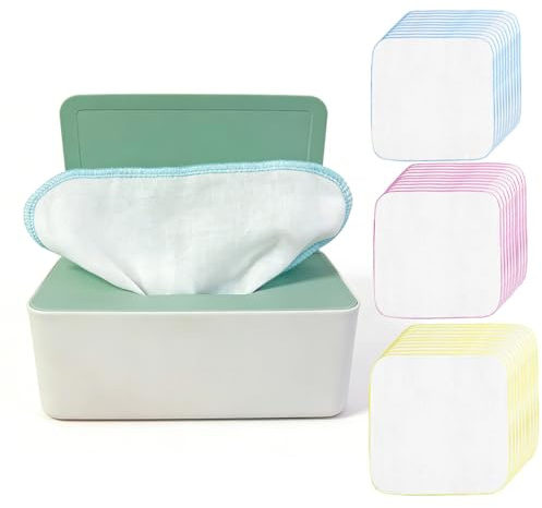 30 Pack Reusable Cotton Towels with Storage Box | 100% Cotton, 20x20 cm | Cloth Napkins for Home, Office, Kitchen | Eco-Friendly, Washable & Portable