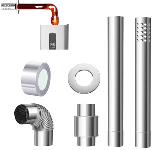 Tidevib Für Gas-Warmwasserbereiter aus Edelstahl, Kaminauskleidung, Multi-Rauchrohr-Set mit Ellenbogen, Rückschlagventil und Abdeckung für DIY-Installation
