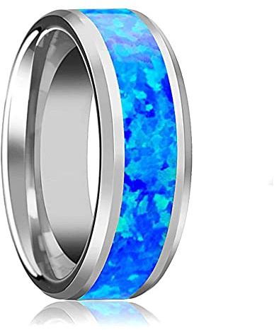 Mode 8mm Männer Luxus Blau Opal Inlay Edelstahl Ring männer, Verlobung, Hochzeit Band Schmuck Größe 6-13 Drop verschiffen