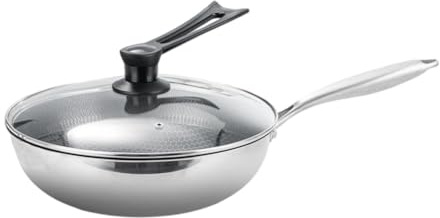 Wodsty Stainless Steel Wok with Lid, 32 cm Diameter, 3-Layer Steel, for Induction Cooktops and Open Flames