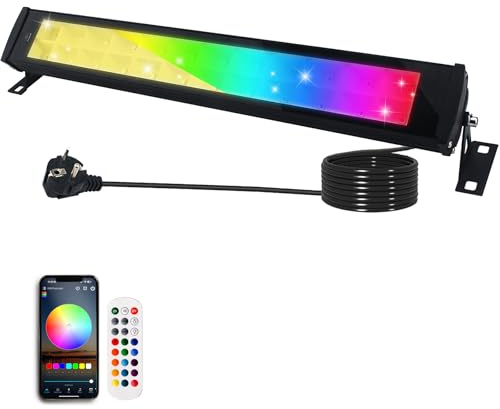 Indmird RGB Strahler 50W, Rgb Led strahler mit 360° Fernbedienung und Bluetooth APP rgb led Wallwasher IP66 Wasserdicht LED Strahler Außen Partylicht für Disco Bühne Feiern Garten Halloween