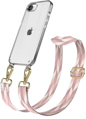 EAZY CASE Handykette - Verstellbares Taschenband kompatibel mit iPhone 16e, Schulterriemen, Handykordel mit Silikon Hülle, Umhängetasche, Rosa Mix Gold