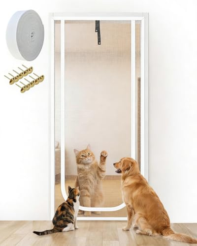 Maraiss Double-Sided Zip Cat Screen Door - Heavy-Duty Cat Door Screen Fits 90cm x 200cm Frames Fly Nets For Doors Screen Door for Dogs, Cats & Mosquitoes in Kitchen, Corridor