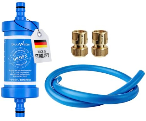 bluuwater Befüll-Filter BF08 - Trinkwasserfilter mit GEKA®-Anschlüssen | Filtert 99,99% der Bakterien, Kalkpartikel & mehr - Bis zu 6.000 Liter - Auch kompatibel mit GARDENA® - Laborgeprüft