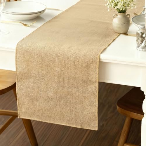 Jute Tischläufer 28cm Breit, 10m Jutestoff Meterware, Natur Juteband Rolle | Jute Fabric, Robust, Zuschneidbar, im Vintage-Stil und Elegant, für Hochzeit Taufe Kommunion Weihnachten Dekoration