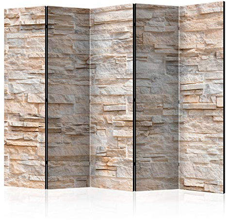 decomonkey Paravent Raumteiler Innen Mauer Ziegel 225x172 cm 5 Teilig Einseitig Room Divider Wall Raumteiler Stehend Trennwand Sichtschutz Spanische Wand Sichtschutzwand Wohnzimmer Holz Stein