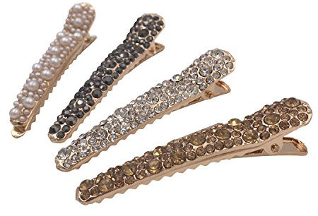 Lot de 4 Pinces Alligators à Bec de Canard Ton Doré avec Perles Strass Accessoires Cheveux Pour Femmes Filles