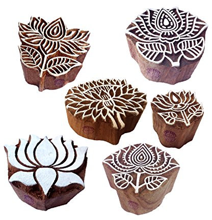 Mehndi Holz Druck Ethnisch Lotus Entwürfe Stempel Blocke (Set von 6)