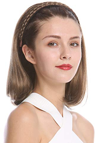 WIG ME UP - 90606+3-12 Halbperücke Haarteil edel geflochtener Haarreif schulterlang glatt braun goldbraun