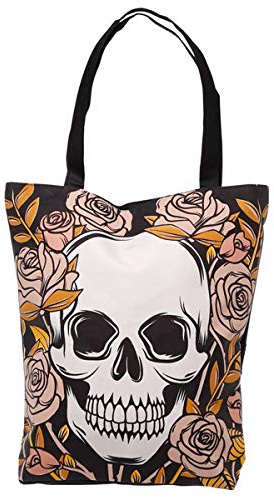 Puckator CBAG86 Skulls and Roses Reusable Zip Up Cotton Bag