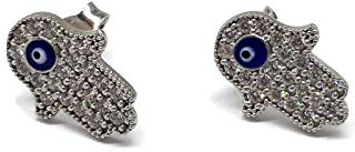 MYSTIC JEWELS By Dalia Ohrringe Hand der Fatima mit Anhänger türkisches Auge emailliert 925 Sterling Silber zum Schutz