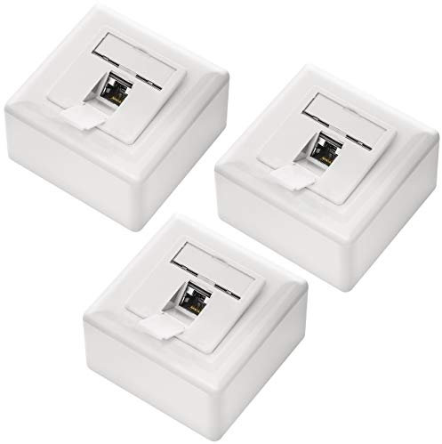 deleyCON 3x CAT 6a Universal Socket de Red - 1x Puerto RJ45 - Blindado - Superficie o Rasante - 10 Gigabit Ethernet Red - EIA/TIA 568A&B - Blanco