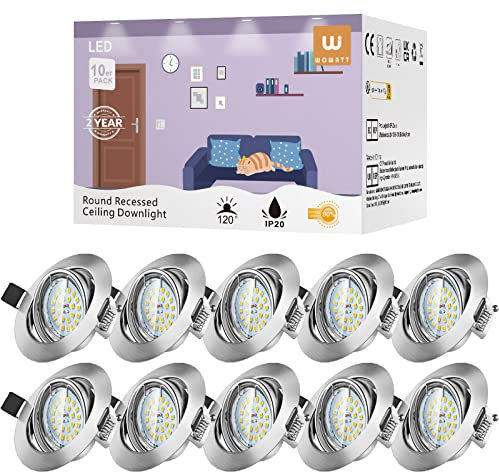 wowatt 10x LED Einbaustrahler Schwenkbar LED Einbauleuchte Set Einbauspots 230V inkl. 10x 6W GU10 Spots f. Loch 68-80mm Rund Deckeneinbaustrahler 2800K Warmweiß 600lm Ersetzt 50W Deckeneinbauspot