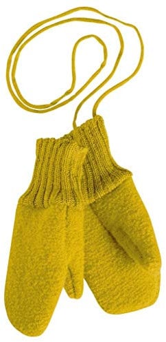 Disana WALK-HANDSCHUHE Baby & Kinder - 100% Bio-Merino, Wollwalk – wetterfest & super warm - unisex in 3 Größen - nachhaltig & fair – mit Strickkordel verbunden - made in Germany | Curry Gr. 2