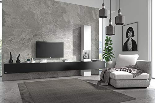 Wuun® Somero Vitrine /360cm/Schwarz-Matt TV Boards/Vitrine: Weiß-Matt Wohnwand/Tv Board/Lowboard