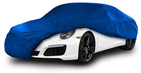 Cosmos - Housse de Voiture d'intérieur compatible avec les principales Moyennes Berlines, Tissu Élastique, Respirant et Anti-Poussière, Doublure Douce, Ajustement Serré, Blue