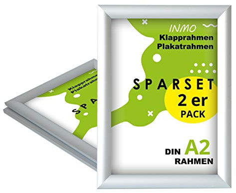 INMO Alu-Klapprahmen DIN A2 2 Stück mit Aluminium Profil ohne Glas - Klappbarer Bilderrahmen Silber - Fotorahmen für Bilder, Poster, Plakate - 44,80 x 62,50 cm Urkundenrahmen