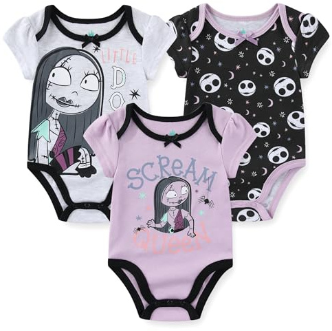 Disney Nightmare Before Christmas Sally and Jack Mädchen 3er-Pack Body für Neugeborene und Säuglinge - Lila/Grau/Schwarz
