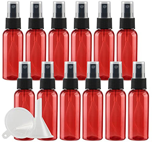 TIANZD 24 Piezas Pequeño 50 ml Botella de Spray Plástico Vacías rojo con Bomba en Spray Negro de Niebla Fina Atomizador para Perfume Viaje Artículos de Agua Cosmético Alcohol