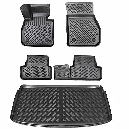 ELMASLINE 3D Gummimatten & Kofferraumwanne Set für VW Polo ab 2017 (oberer Ladeboden) | Antirutsch mit hohem 5cm Rand