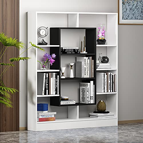 Homidea Venus Bücherregal - Standregal - Büroregal - Raumtieler für Wohnzimmer/Büro in modernem Design (Weiß/Schwarz)