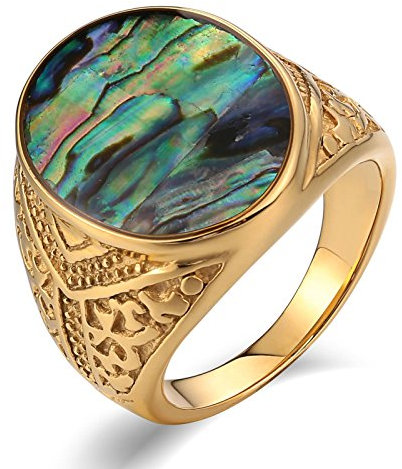 KnSam Herren Ring, Herren Ringe Titan Rund Aus Edelstahl Siegelring Für Herren Männer Mit Opal Gold Ring Mit Kostenlos Gravur