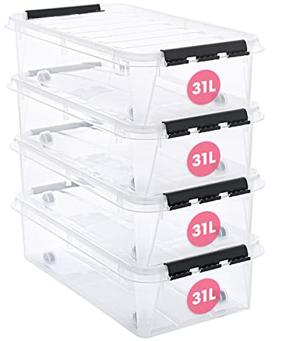 SmartStore - 4x Aufbewahrungsbox mit Deckel Classic 30L (72x40x19cm) | Stapelbare Box mit Deckel | Lebensmittelechte Kunststoffbox | Plastikbox mit Deckel & verstärkten Ecken | 10 Jahre Garantie
