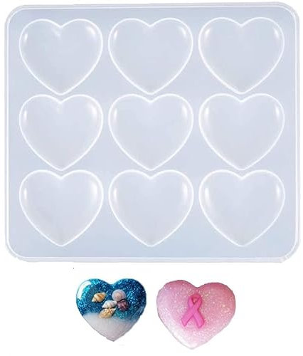 1 Piece Love Heart Silicone Pendant Agate DIY Art Casting Mold - 9 Grid Heart Shape Biscuit Making Mould for DIY Handmade Soap Crafts