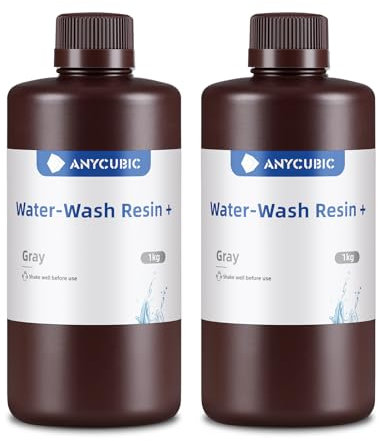 ANYCUBIC Water Washable 2.0 3D Printer Resin, 405nm High Precision and Anti-Yellowing 3D Resin, High Resilience, Easy Post-processing Photopolymer Resin for LCD/DLP Printers(Grey, 2000g)