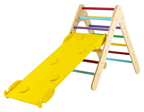 COSTWAY 3 en 1 Triangle d'escalade Enfant avec Rampe Double Face, Echelle d'escalade en Bois Moderne avec Inclinaison Réglable, Structure de Jeu pour Maison Garderie pour Tout-Petits de 1 an+…