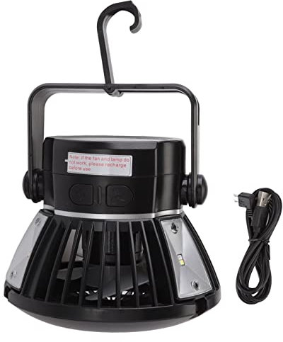 KENANLAN Solar Camping-Ventilator mit LED Laterne, 3 in 1 USB Ventilator mit Haken, Drehung, 4-Gang Deckenventilator Zeltventilator Stromausfälle, Notfälle zu Hause, Camping,