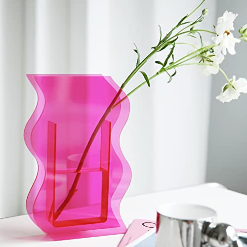 BEYLAB Acrilico vaso decorativo da interno design moderno, vasi trasparente decorativi moderni, Soggiorno, Camera da letto, bagno, ufficio - rosa 25cm