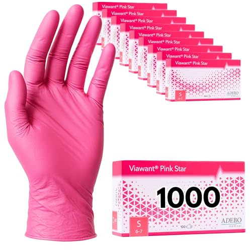 Einweghandschuhe 1000 Stück | S | Nitrilhandschuhe Pink | Puderfreie, latexfreie Einmalhandschuhe | Reißfest & feinfühlig | EN 455 & EN 374 | Gr. S, M, L, XL