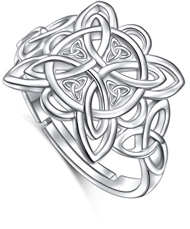 925 Sterling Silber Viel Glück Irischer Schmuck Keltisch Quartär Wicca Hexenknoten Ring für Frauen, Größe 59.5