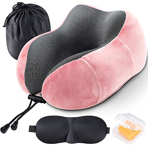Tyuodna Nackenkissen Reise, Reiner Memory-Schaum U-förmiges Reisekissen,Flugzeug Kissen, Superleichte Tragbare Travel Pillow, Super Weich Nackenstützkissen für Flugzeug,Auto,Büro,Camping (Rosa)
