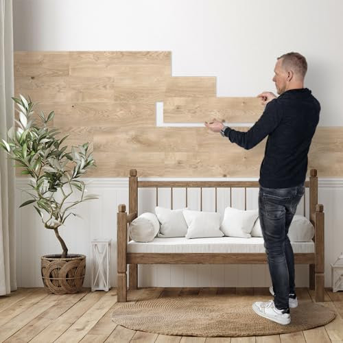 SUN WOOD Stick-it selbstklebende Holz Wandverkleidung im Eichenholz Design RESIDENCE; Wandpaneele zum Kleben; 0,48m2 Holzverblender