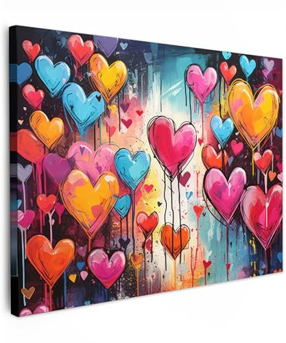 MuchoWow© Impression sur Toile Decoration Murale Peinture 40x30 cm Tableaux Decoratifs Muraux Déco Chambre Tableau Salon Coeurs - Couleurs - Art - Amour
