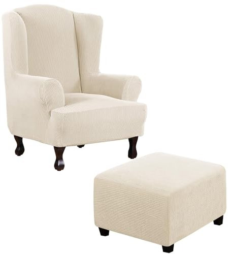 Thdsubb Ohrensessel Überzug Sesselbezug Sessel Sessel-Überwürfe Tiger Stuhlbezug Ottomane Schonbezug Hockerüberzug Husse Für Fußhocker (Beige,Ohrensessel+Quadrat L)