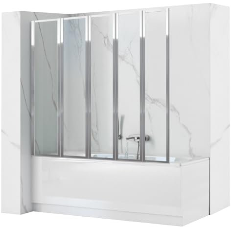 Rea Pare-baignoire Idea 120 x 140 cm écran paroi de baignoire sur le mur, verre de sécurité 4 mm (Finition des profils: Chrome)
