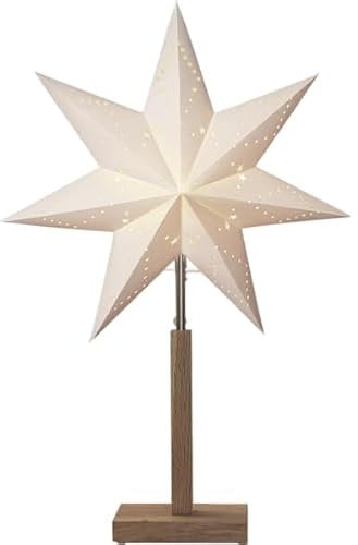 COLOURS MANUFAKTUR YOUR COLOUR YOUR LIFE Weihnachtsleuchter Weihnachtsstern Adventsstern Standleuchte mit Stern Wechselschirm (weiß mit Holzfuß natur, klein)