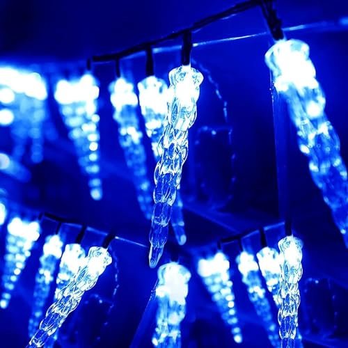 KINGCOO 20LED Eiszapfen Lichterkette Außen und Innen, Wasserdicht 5M LED Solar Eiszapfenleuchten Rohr Lichter für Balkon Party Garten Haus Weihnachtsbeleuchtung Deko (Blau)