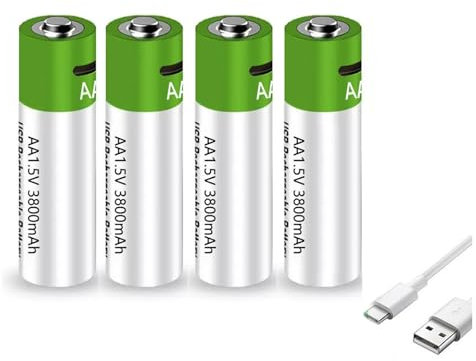 WILLQ 1,5-V-USB-wiederaufladbare AA-Lithiumbatterien 5700 mWh (3800 mAh), Doppel-A-Lithium-Ionen-Akku 1,5 V mit USB-Ladekabel, 1-Stunden-Schnellladebatterie,1.5v3800mah 4pcs